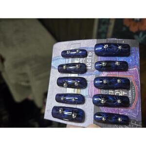 Blue cat eye floral burst nails custom made